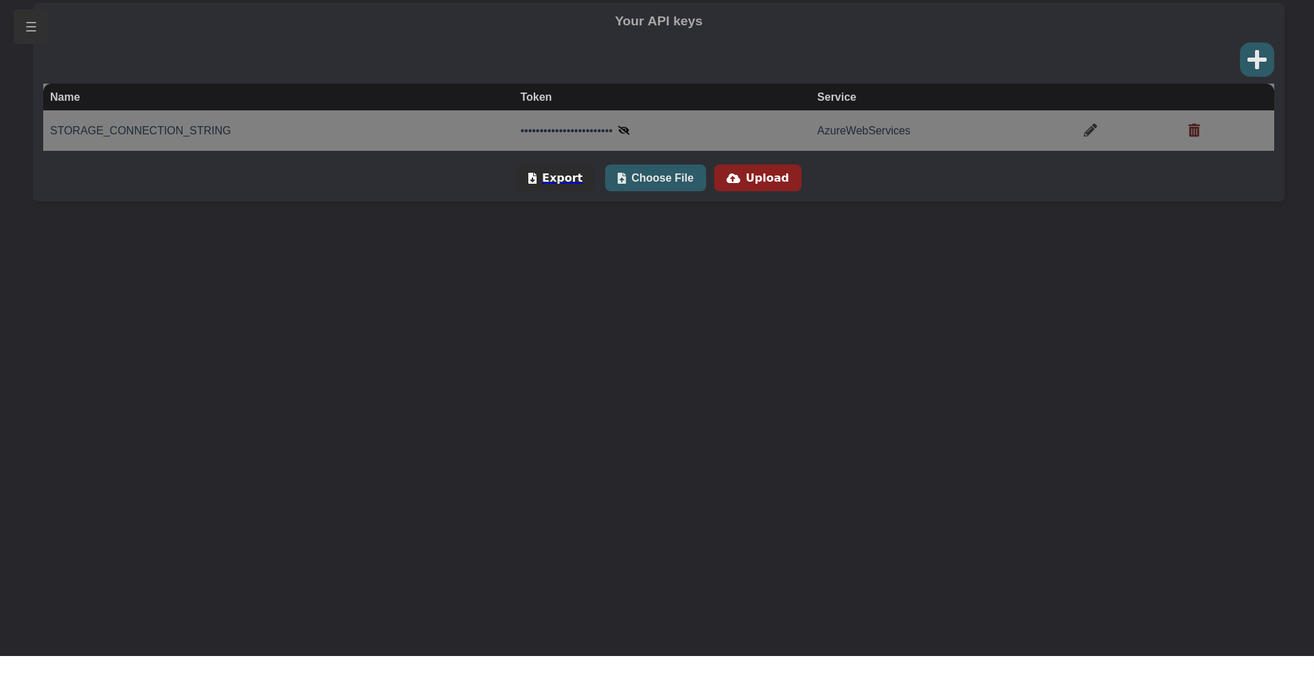API key screen